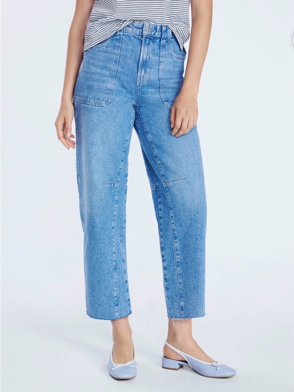 NWT Free Assembly Womens Cropped‎ Carpenter Barrel Jeans Size 2 Sky Blue Indigo
